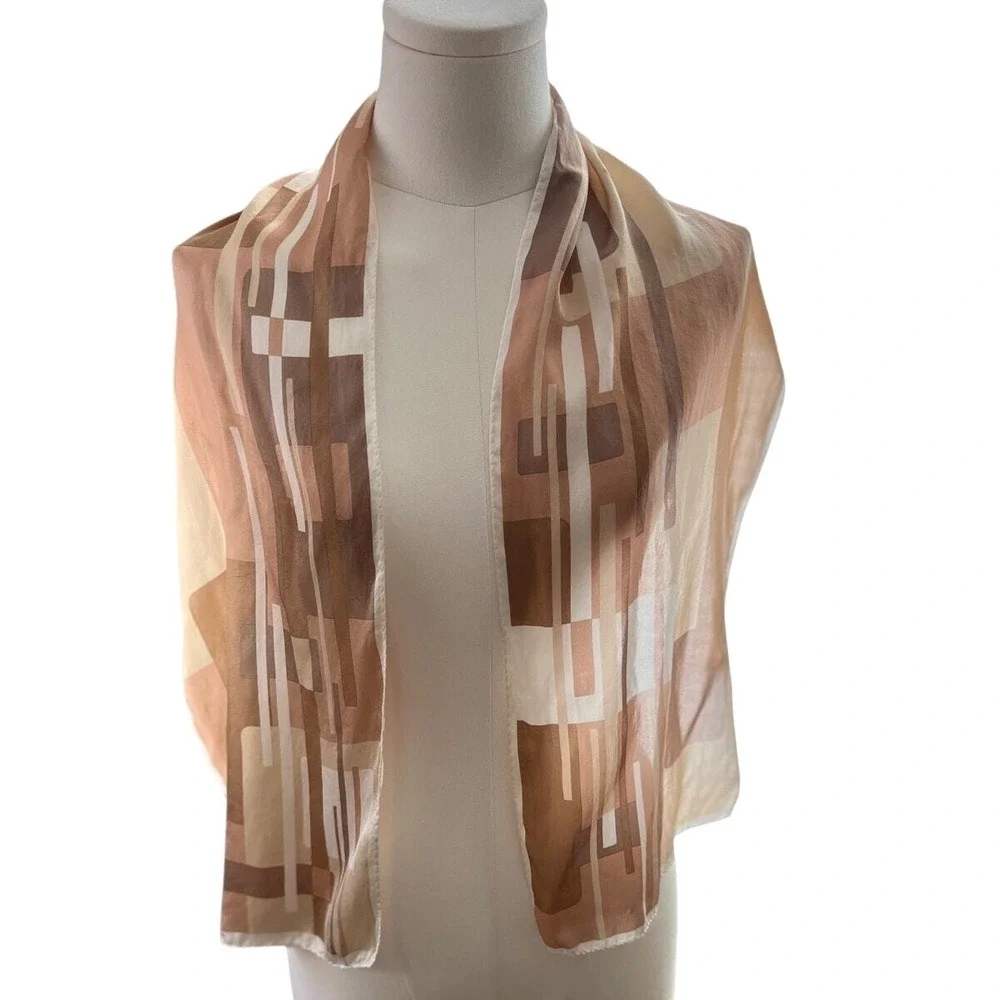 Liz Claiborne Anne Klein Silk Scarf Beige Tan Pink Nuetral‎